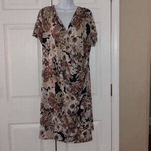 Aa Studio tan rose brown faux wrap fall cruise vacation dress Sz 22W